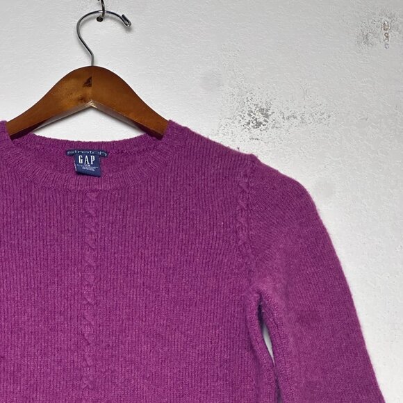 VTG GAP Stretch Lambswool Sweater Women XS Purple Prep 90s Retro Button Up Warm - Picture 9 of 10